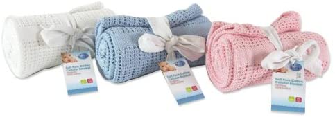 Baby Pram Blanket Soft 100% Pure Cotton Cellular Cosy 70x90cm Machine Washable - London Direct Limited UK