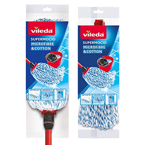 Vileda SuperMocio Microfibre and Cotton Mop with Extra Refill, Red - London Direct Limited UK