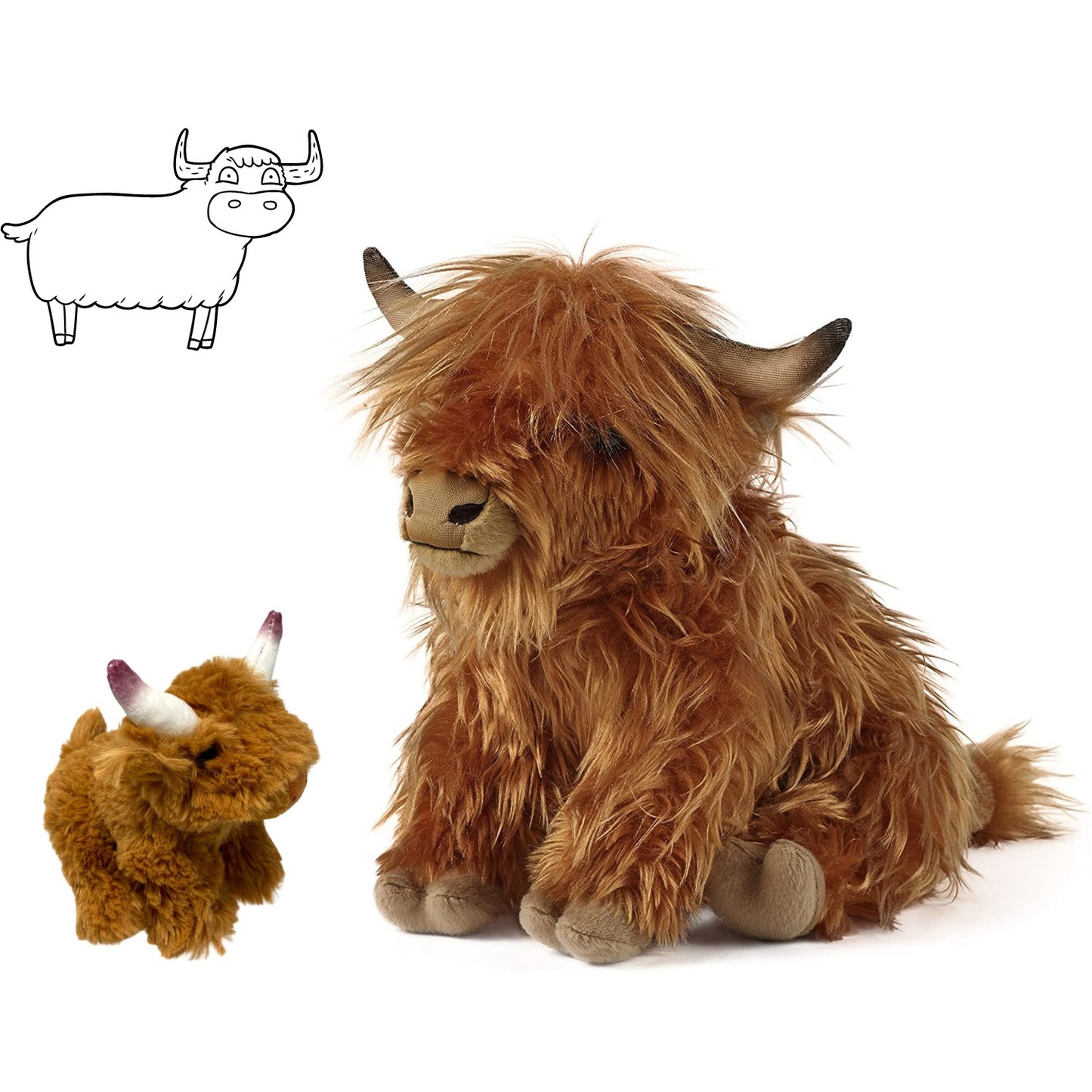 Living Nature Highland Cow with Sound and Baby Calf Soft Plush Toys Bundle