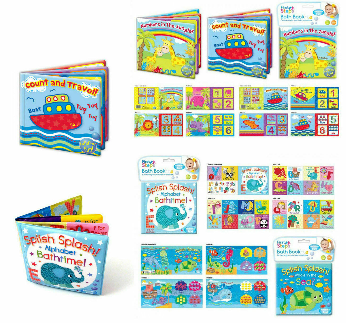 4 Baby Bath Book Waterproof Pvc Padded Floating Educational Fun Bath Book Set Time Toy Gift - London Direct Limited UK